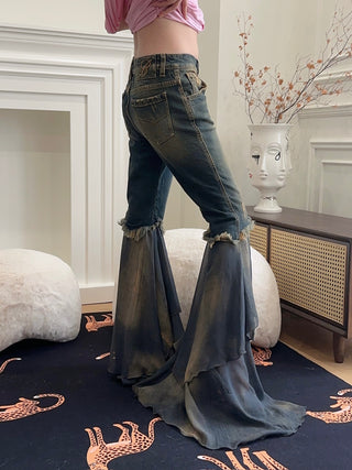 BLUMARINE JEANS WITH FLOUNCES AND CHIFFON