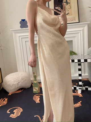 MAGDA BUTRYM - Sequin spaghetti strap gown in cream