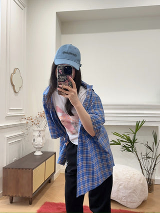 MARTINE ROSE - S/S WRAP SHIRT / BLUE CHECK