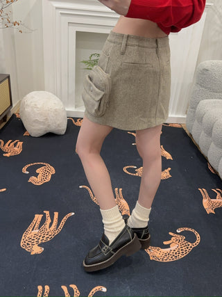 LESUGIATELIER WOOL BLENDED UTILITY SKIRT