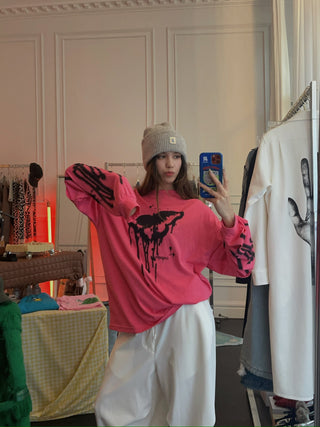 SUGI - BUTTERFLY GRAPHIC LAYERED SLEEVE T-SHIRT / PINK