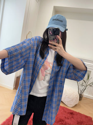 MARTINE ROSE - S/S WRAP SHIRT / BLUE CHECK