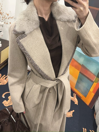 SIMONETTA - MARZIA - LORO PIANA WOOL COAT WITH MINK DETAILS