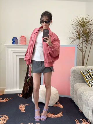 BLUMARINE DENIM BOMBER JACKET BUBBLEGUM