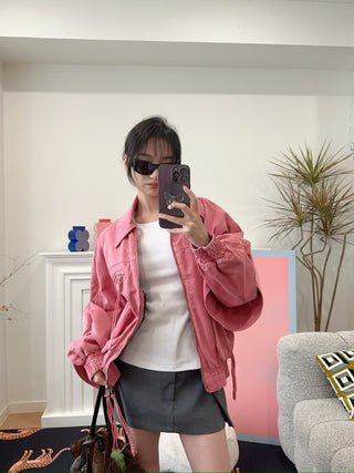 BLUMARINE DENIM BOMBER JACKET BUBBLEGUM