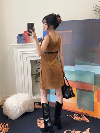 COPERNI - BELTED SUEDE MINI DRESS / BROWN BRW