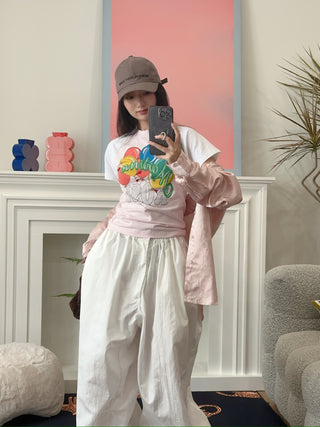 MARTINE ROSE - RAGLAN SHRUNKEN T-SHIRT / PINK BALLOONS