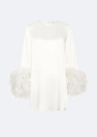 LAPOINTE SATIN SHIFT DRESS WITH FEATHERS