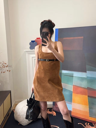 COPERNI - BELTED SUEDE MINI DRESS / BROWN BRW