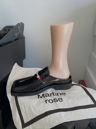 MARTINE ROSE - BEADED SQUARE TOE MULE / BLACK HIGH SHINE BLAHSH