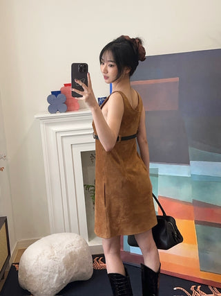 COPERNI - BELTED SUEDE MINI DRESS / BROWN BRW