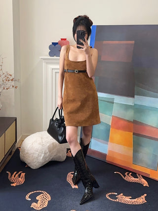 COPERNI - BELTED SUEDE MINI DRESS / BROWN BRW