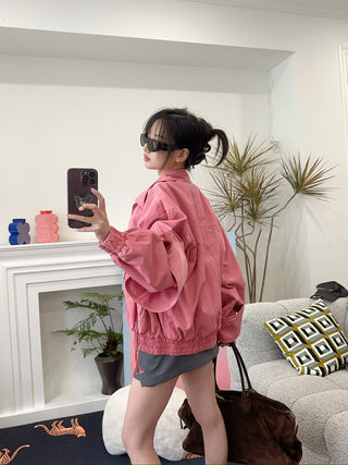 BLUMARINE DENIM BOMBER JACKET BUBBLEGUM