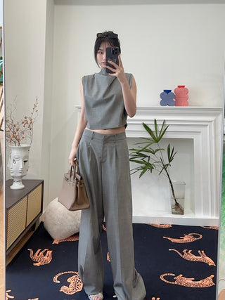 MAGDA BUTRYM - Wide leg tailored wool pants in grey