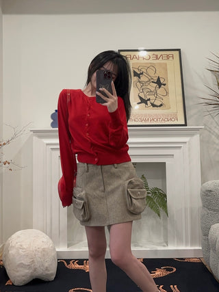 LESUGIATELIER WOOL BLENDED UTILITY SKIRT