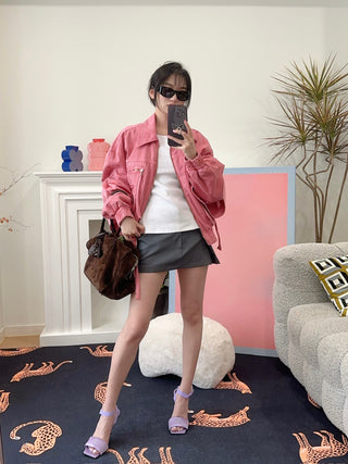 BLUMARINE DENIM BOMBER JACKET BUBBLEGUM