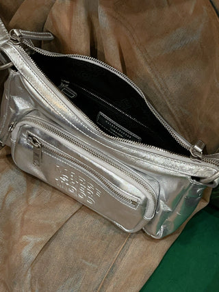 MARGESHER WOOD - OUTPOCKET HOBO MINI / METALLIC SILVER FOILED PLAIN