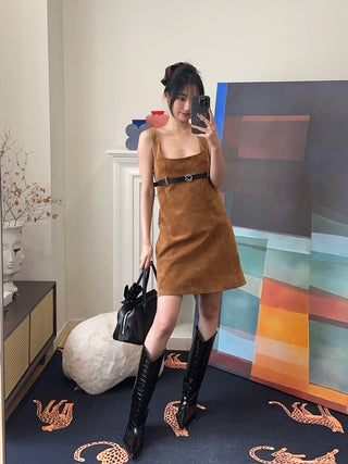 COPERNI - BELTED SUEDE MINI DRESS / BROWN BRW