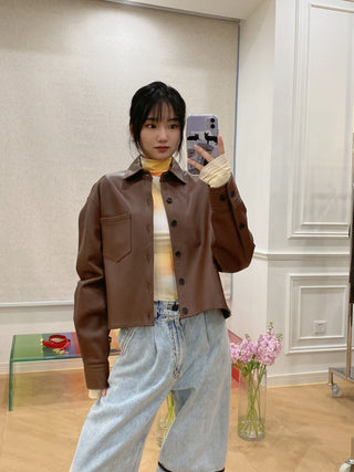 COMMON LEISURE CROPPED SHIRT CHESTNUT