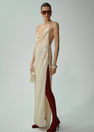 MAGDA BUTRYM - Sequin spaghetti strap gown in cream