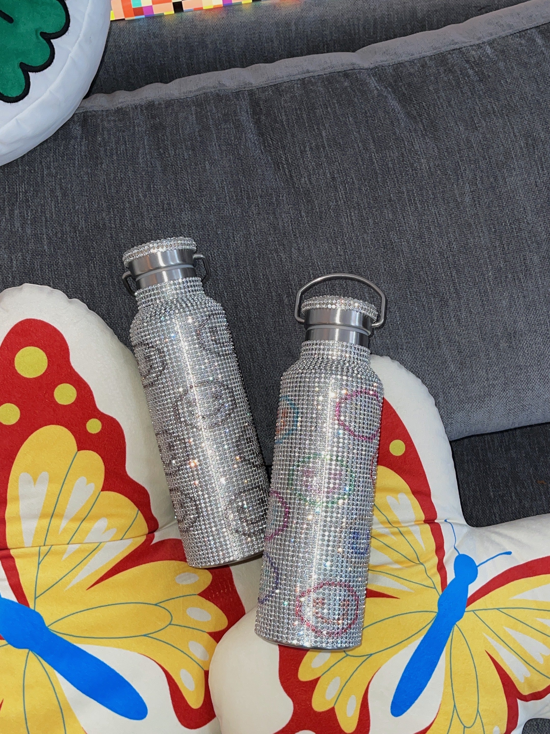 Collina Strada Crystal Embellished Insulated Water Bottle In Rainbow Smiley  Face