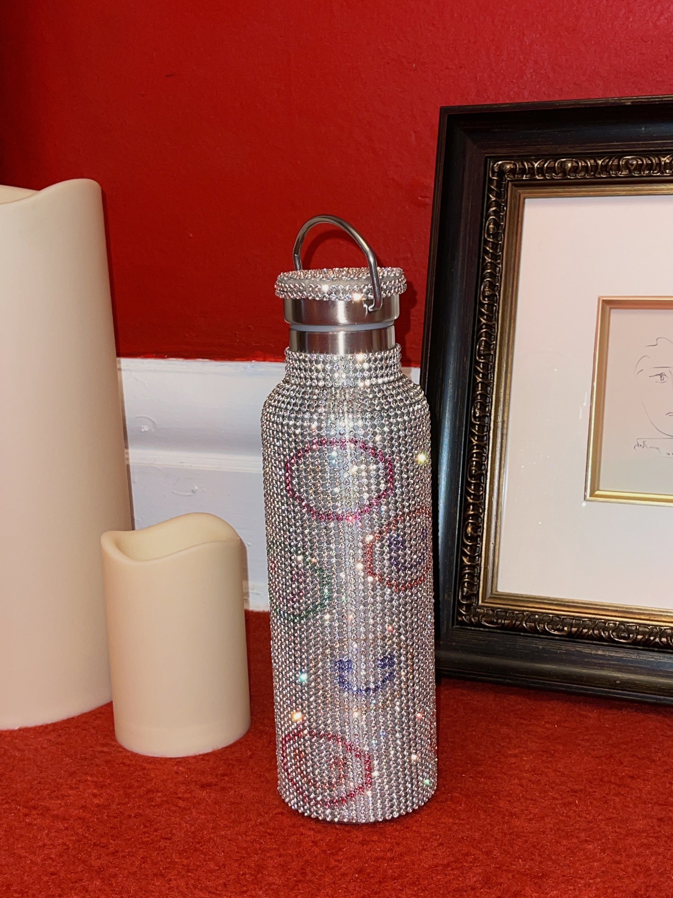 Collina Strada Crystal Embellished Insulated Water Bottle In Rainbow Smiley  Face